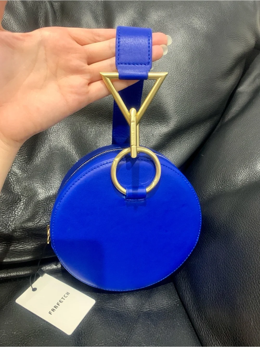 Tara Zadeh Azar Smooth Leather Round Wristlet Clutch Bag – Cobalt Blue